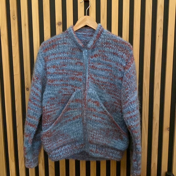 Hand knit zip up sweater cardigan with pockets - Picture 1 of 7